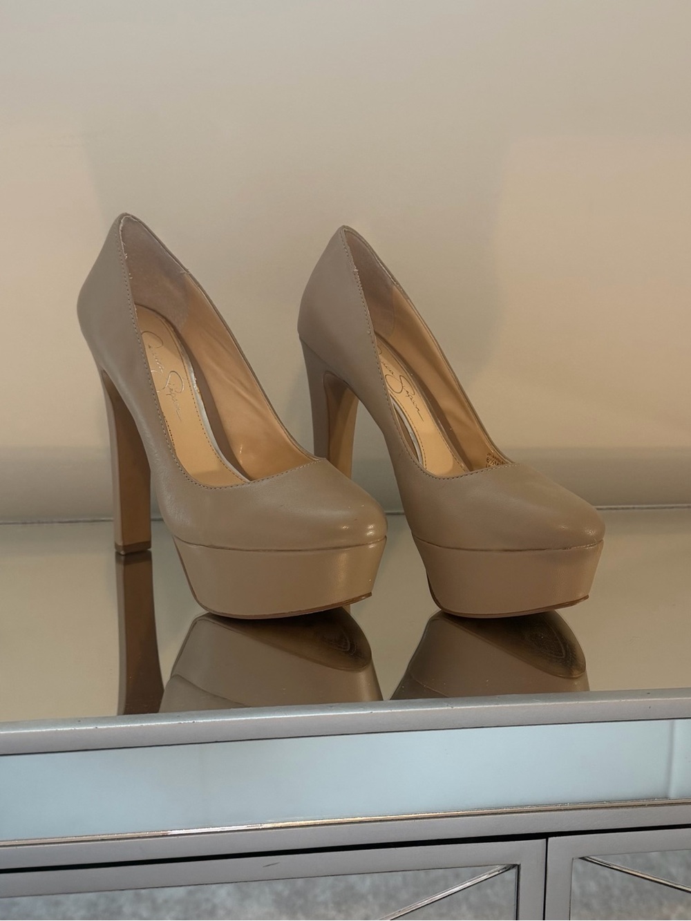 Jessica Simpson Platform High Heel Pumps in Taupe